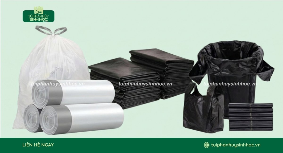 Túi đựng rác tự hủy màu đen và màu trắng