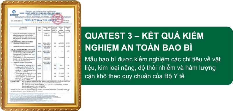 Chứng nhận Quatest 3 kiểm nghiệm an toàn bao bì