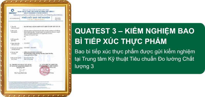 Chứng nhận Quatest 3 kiểm nghiệm bao bì tiếp xúc thực phẩm