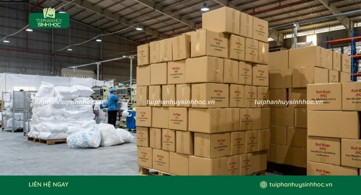Túi tự hủy sinh học được kê trên tấm pallet